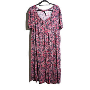 VTG 90s Y2K Paisley Babydoll Maxi Dress Tiered Boho Rayon Psychedelic Fairy 16 W